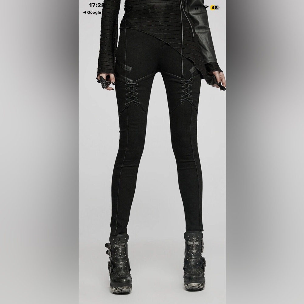 Punk Rave Black Gothic Women’s Pants Jean Leather/Lace Details! Size M